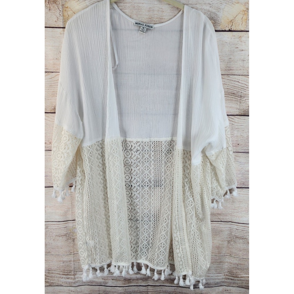 Moral Fiber Cover Up Women's M‎ Kimono Crochet Lace Tassel Bohemian Chic Beachy
